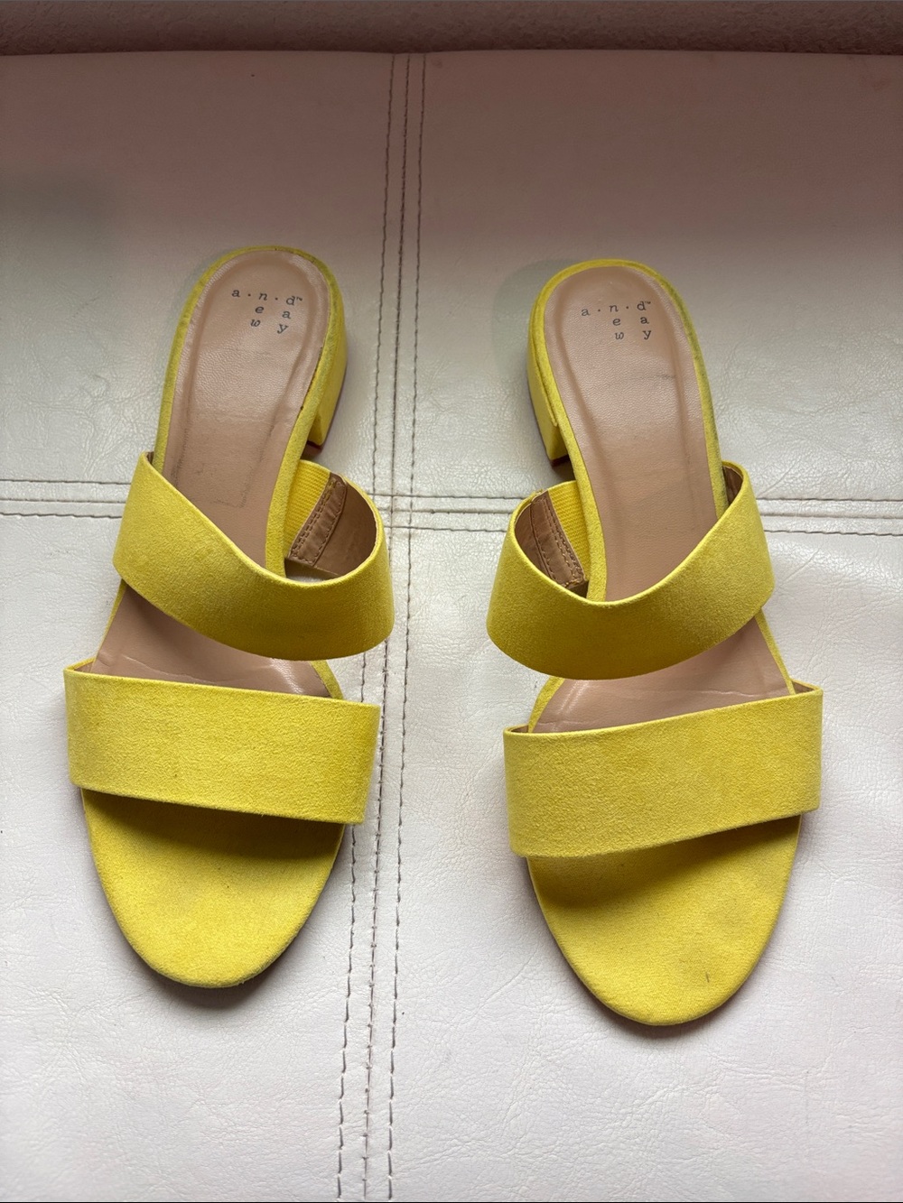 a.n.a Yellow Double-Band Block Heel Mules